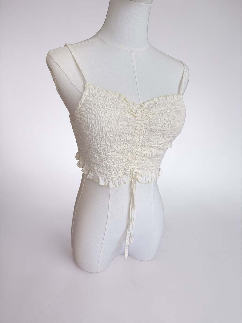 Cotton On Smocked Ruffle Hem Tie-Front Crop Pale Yellow Cami